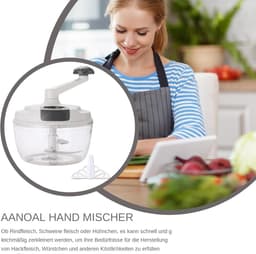 Handmatige Keukenmachine - Voedselhakker Kruk - Maaltijden Bereiden - Inklapbare Handgreep - 18.5 cm - Wit — thumbnail 5