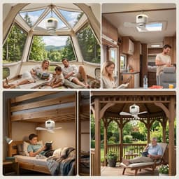 Rosnek Oplaadbare Campingventilator met LED-verlichting - 4 Windsnelheden, Afstandsbediening en Timer - 8000 mAh Accu, 5-10 Uur Gebruik - USB-C, Ø 27 cm Draagbare Tentventilator voor Camping, Caravan, Terras en Binnen — thumbnail 2