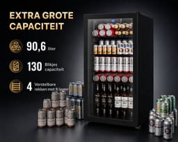 Reky Koelkast - ijskast - Koelkast tafelmodel - Glazen deur - Verstelbare planken & Deur - 90,6L - 45 x 48 x 80 cm - Zwart — thumbnail 3
