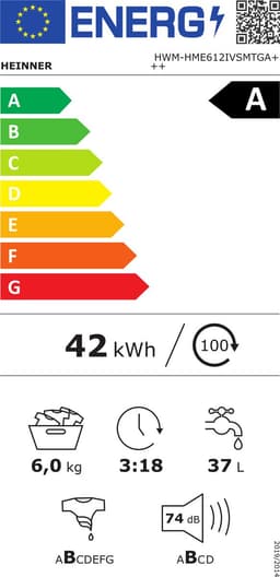 Heinner HWM-HME612IVSMTGA+++ Slim Wasmachine – 6 kg – 1200 RPM – Energieklasse A – Inverter Motor – 15 Programma’s – Stoom – 15 Min Snelprogramma – Digitaal Display – Kinderslot – Titaniumgrijs — thumbnail 2
