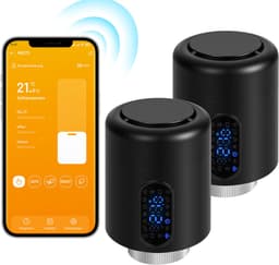 Slimme Thermostaatkraan voor Radiator – WiFi, App en 6 Modi – Zwart – 2-pack — thumbnail 1