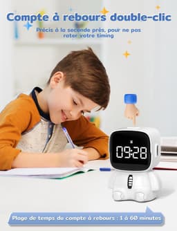 Wekker voor tienerjongens met 2 instelbare alarmgeluiden, 5 alarmmelodieën, snooze-functie, aanpasbare 12/24-uurs timer en USB-oplaadpoort. — thumbnail 2
