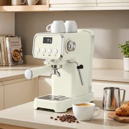 ECTEATOY® espressomachine piston 20 Bar - pistonmachines 1350W - koffiemachines met Melkopschuimer, Heet Water & Kopjesverwarmer - 1.2L - Crème — thumbnail 4