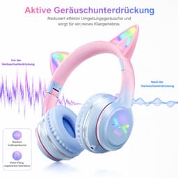 Kids Bluetooth Headphones with RGB LED Cat Ears, Wireless Over Ear Headset with Microphone, Foldable Headphones for Tablet, Phone and PC — thumbnail 5