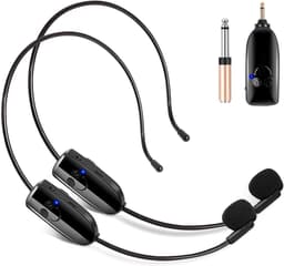 Draadloos microfoonsysteem voor 2 personen – dubbele draadloze headset 2,4G en handmicrofoon 2-in-1 – bereik 150 ft – voor stemversterker, podiumluidsprekers, docent. — thumbnail 1