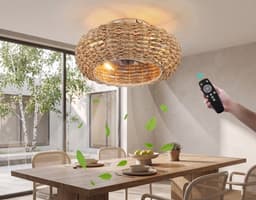 Vintage Plafondventilator met Verlichting & Afstandsbediening – Bamboe & Rotan Design [Energieklasse D] — thumbnail 1