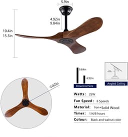 COVREO Plafondventilator 42 inch zwart en donker walnoot - 3 houten bladen - afstandsbediening en timer — thumbnail 2