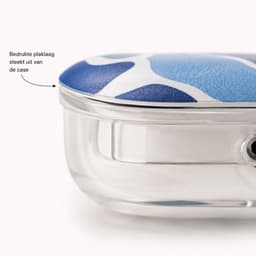Enluxe Case geschikt voor Airpods 4 - Blue Wave Pattern Design Blauw Wit met karabijn haak — thumbnail 2