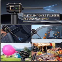 Wishdor Handstofzuiger auto 16000Pa - Draadloze kruimeldief met blaas- en zuigfunctie - Met 9 opzetstukken en LED display - Voor auto en thuis - Zwart goud - 21,4 x 4,8 x 20 cm — thumbnail 3