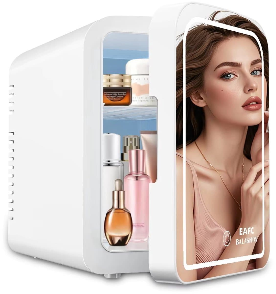 EAFC Skincare Fridge – Mini Koelkast met Spiegel & 3 LED-standen | Koelen én Verwarmen | 6 Liter | Wit — afbeelding 1
