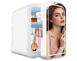 EAFC Skincare Fridge – Mini Koelkast met Spiegel & 3 LED-standen | Koelen én Verwarmen | 6 Liter | Wit