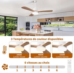 Plafondventilator met Verlichting – Houten Bladen Ventilator met Afstandsbediening, Timer & Kleurtemperatuur 3000K-6500K — thumbnail 3