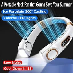 Draagbare LED Smart Digital Nekventilator van 4000 mAh met USB-aansluiting, stille werking, multifunctioneel met gekleurde verlichting, geschikt voor buitenactiviteiten en hardlopen in het donker (wit) — thumbnail 3