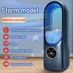 Draagbare mini-airconditioner - 6 ventilatorsnelheden - Mini-luchtkoeler - Compact en draagbaar - Stille werking - Geen slang of afvoerbuis nodig - Blauwe ventilator zonder bladen voor koeling op waterbasis — thumbnail 1