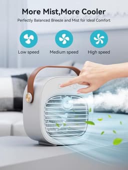 Mini airconditioner - Kleine airconditioner - Oplaadbare persoonlijke luchtkoeler van 4000 mAh - Mini airconditioner met drie snelheden - Mini watergekoelde luchtkoeler - Stille bureauventilator met luchtbevochtiger — thumbnail 3