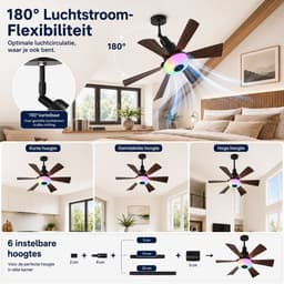 Lapamax Plafondventilator met Verlichting E27 Ø52cm- Ventilator lamp met Bluetooth Speaker en RGB Licht -Verstelbare Hoogte - Kantelbare Ventilator Plafond met Afstandsbediening - 3 Snelheden - Voor Woonkamer, Slaapkamer en Kantoor — thumbnail 4