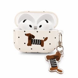 Enluxe Case geschikt voor Airpods 4 - Teckel Print Creme - Hardcase met Hondenhanger, Schokbestendig Hoesje — thumbnail 2