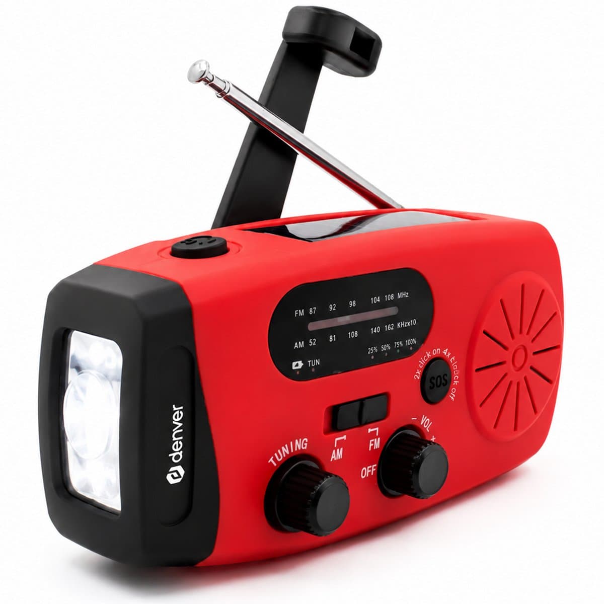 Denver Noodradio - Powerbank Zonneenergie - FM Radio - Noodpakket - Zaklamp - Opwindbaar - SOS Knop - Solar powerbank - SCR2007 — afbeelding 1