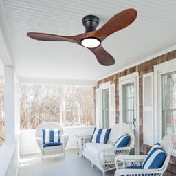 Plafondventilator 42 inch voor woonkamer, patio en slaapkamer - met verlichting en afstandsbediening - 3 kleurtemperaturen - 6 snelheidsstanden - 3 gebogen massief houten bladen - zomer/wintermodus — thumbnail 4