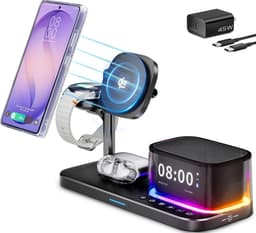 Qi2.2 25W 6-in-1 magnetisch laadstation geschikt voor Samsung, wekker | nachtlampje, Bluetooth-luidspreker, snelle draadloze oplader met MagSafe-standaard voor Z Fold 8 Ultra/Fold8 Wide/S26 Ultra/Watch Ultra2 — thumbnail 1