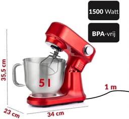 Lìon® Deegmachine - Mixer met Kneedhaak - Kneedmachine - Rood - 23cm x 34cm x 36cm — thumbnail 2