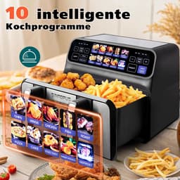 Dubbele Heteluchtfriteuse - Airfryer XXL - Gezond Koken - Twee Manden - 10 Liter - Zwart — thumbnail 3