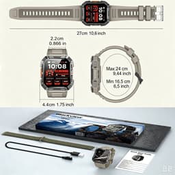 Blackview Outdoor Smartwatch W60 - Square Smart watch Heren- Robuust Smartwatches Dames - Sport Horloge - Zaklamp | Kompas | Gezondheidsmonitor | Bluetooth Bellen Hartslagmeter | Saturatiemeter - Geschikt voor Android en iOS - Khaki — thumbnail 3