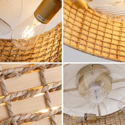 COVREO Plafondlamp met ventilator 50x50x20 cm koper - rotan en kunststof - app en afstandsbediening — thumbnail 2