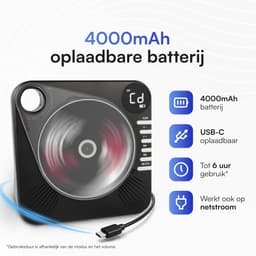 Retro CD Speler met Bluetooth - Draagbare CD Speler met HiFi Speakers - USB - AUX - Oplaadbaar - Vintage Muziekspeler Zwart — thumbnail 3