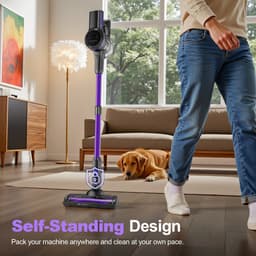 Paarse Snoerloze Steelstofzuiger 40 x 34 x 18 cm, 265 W, 26 kPa, 2 Zuigstanden, 5-Laags HEPA Filtersysteem, LED Vloerborstel, 45 min Gebruiksduur, Draadloze Stofzuiger voor Vloer, Tapijt en Auto — thumbnail 2
