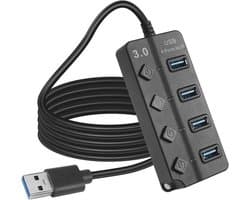 USB 3.0 4-poorts Expander Hub met LED-schakelaars - Draagbare USB-poortextender voor PC en Apparaten