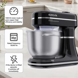 SUNCOK Keukenmixer, met twee roestvrijstalen mengkommen: 4,5 l en 5,5 l. Krachtige motor van 1500 W, geluidsniveau 59 dB. Blender, geschikt voor bakken en deeg kneden. — thumbnail 5