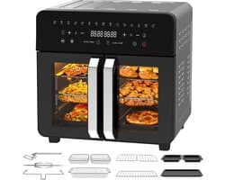 Airfryer Oven XXL 23L - 23L Grote capaciteit Heteluchtfriteuse - met afneembaar tussenstuk en dubbele franse deuren - 2200W krachtige dubbele kookzone - 15 voorgeinstelde kookprogramma’s - 12 handige accessoires