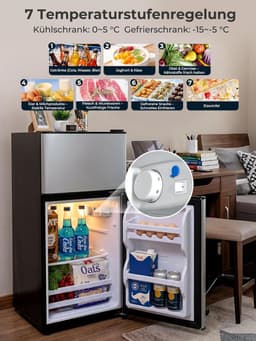 Koelkast met vriesvak - Kleine koelkast Minibar - Koele dranken bewaren - Dubbele deur indeling - 76 Liter - Zilver — thumbnail 3