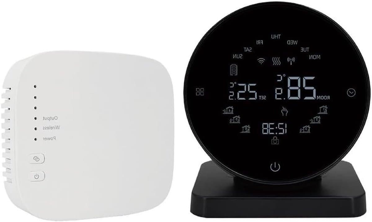 Slimme Thermostaat - Verwarming Regelaar - Energie Besparen - App & Spraak Bediening - 90x90mm - Zwart — afbeelding 1