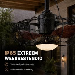 Rosnek Plafondventilator met Lamp voor Buiten - IP65 Waterdichte Ventilator ∅ 50 cm - stille DC-moto - Ventilatorlamp met 5M Stekker, App en Afstandsbediening - 6 Snelheden - Dimbare - Zwart - Voor Terras, Pergola, Gazebo en Balkon — thumbnail 3