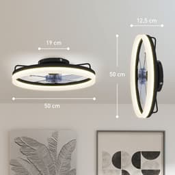 TEKROA® Plafondventilator met Verlichting - 40W LED - Stille DC Motor - Afstandsbediening - 6 Snelheden - Dimbaar - Ventilator lamp - Zwart — thumbnail 2