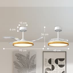 TEKROA® Plafondventilator met LED Verlichting - Intrekbare Bladen - Stille DC Motor - Zomer/Winter Stand - 6 Snelheden - Ø95 cm- Houtlook — thumbnail 4