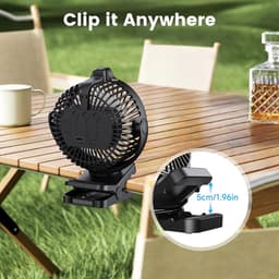 Klemventilator 15000mAh – Stille Tafelventilator 35 dB – 3 Snelheden – LED-Licht – Afstandsbediening — thumbnail 5