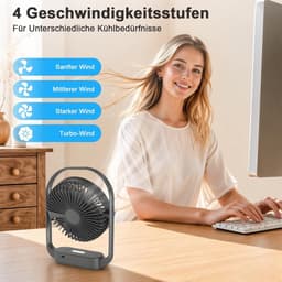 Tafelventilator 4000mAh – Draadloos en Stil – 4 Snelheden – Nachtlamp – USB-C – Tot 20 Uur – Zwart — thumbnail 5