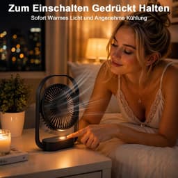 Tafelventilator 4000mAh – Draadloos en Stil – 4 Snelheden – Nachtlamp – USB-C – Tot 20 Uur – Zwart — thumbnail 2