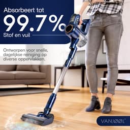 VANJOOL® Steelstofzuiger Draadloos – 120W Krachtige Accu Stofzuiger – 2-in-1 Kruimeldief – 9 kPa Zuigkracht – Zakloos – Inclusief 3 Opzetstukken – CleanDetect Technologie – Zwart / Blauw — thumbnail 4