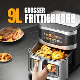 Heteluchtfriteuse - Airfryer XXL - Gezond Koken - 10 Programma's - 9 Liter - Zwart — thumbnail 2