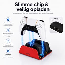 Sounix Oplaadstation geschikt voor PS5 Slim Controller - 2in1 charging station - PS5 accessoires - Rood — thumbnail 5