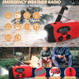Noodradio Solar - Solar Opwindbaar - AM/FM/NOAA-radio - 2000mAh Powerbank - LED Zaklamp Oplaadbaar- SOS alarm - USB-C kabel - voor Buiten Kamperen Thuis Noodstroomuitval - Waterdicht - Draagbare radio's - Rood — thumbnail 3