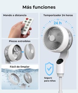 Staande Ventilator - Luchtcirculator - Ruimte Koelen - Stille Werking 28dB - 91cm Hoog - Wit — thumbnail 2
