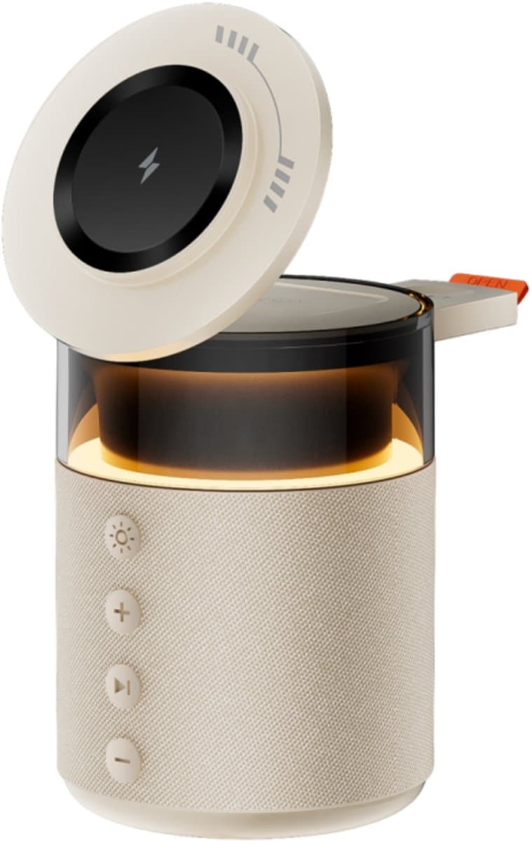 BRAINZ 5-in-1 Draadloze Oplader en Bluetooth Speaker - Lamp - Beige — afbeelding 1