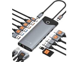 Docking Station - USB C Hub - Werkplek Uitbreiden - 16 Poorten - 198 x 98 x 21 cm - Zwart
