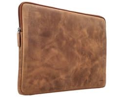 Accezz Leather Laptop Sleeve met rits - Laptop Hoes geschikt voor 15 / 15.3 / 15.6 / 16 / 16.2 inch - Cognac