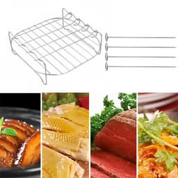Airfryer accessoire grillrooster - Roestvrijstalen grillpan - Zilver - Dubbellaags grillrooster - Met 4 grillroosters - Airfryer rooster - Dubbellaags airfryer rooster - Dubbellaags kookroosterset — thumbnail 6